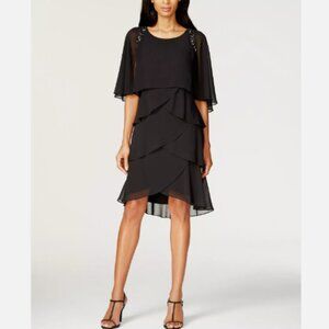 NWT SLNY Fashion Women's Beaded Tiered Capelet Dress, Black - Size 18